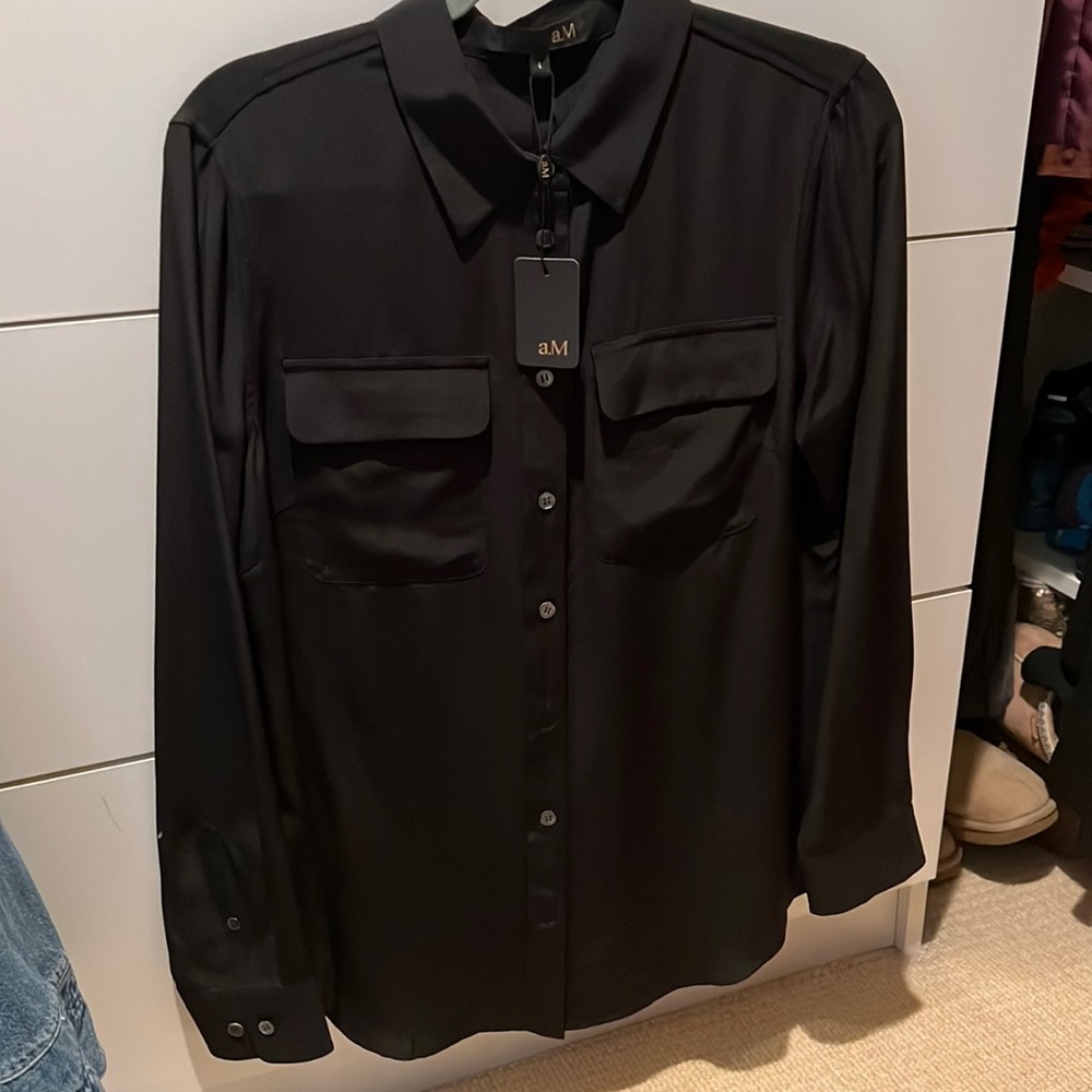 New With Tags Black long sleeve button down blouse!